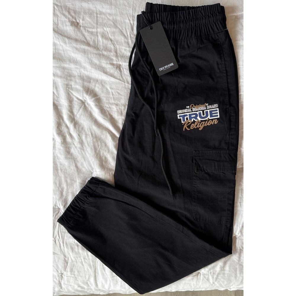 NWT True Religion Ripstop Cargo Jogger Pants Mens Medium Black Pockets MSRP $149
